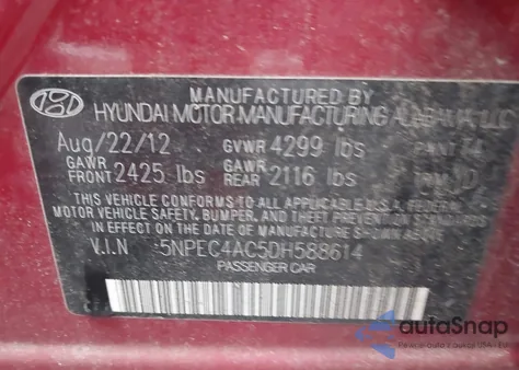 2013 Hyundai Sonata Limited z USA, uszkodzony, nr VIN 5NPEC4AC4DH612434